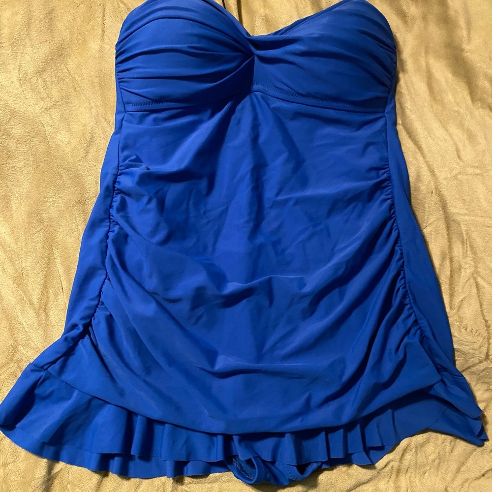 Blue Ruched Swimsuit Dress